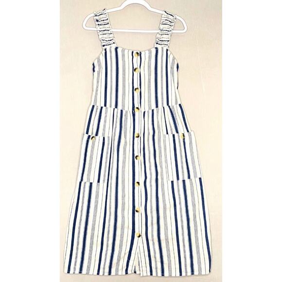 Mlle Gabrielle Cotton Midi Dress 3X Blue White Stripe Sleeveless - Picture 1 of 7